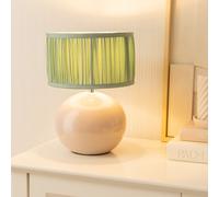 ValueLights Bosco Stone Ceramic Table Lamp with Ruched Pleated Lamp Shade & LED Bulb in Pale Green ValueLights Pale Green
