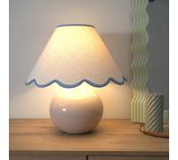 ValueLights Bosco Natural Stone Globe Ceramic Table Lamp with Linen Scalloped Lamp Shade in Blue ValueLights Blue