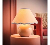 Valuelights Bosco Stone Natural Ceramic Table Lamp With Blue Trim Scallop Shade And Bulb