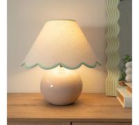 Valuelights Bosco Stone Natural Ceramic Table Lamp With Green Trim Scallop Shade - Led Bulb Included