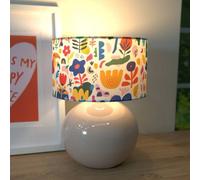 Valuelights Bosco Stone Natural Ceramic Table Lamp With Jungle Print Drum Shade