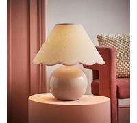 ValueLights | Stone Natural Ceramic Table Lamp with Pink Trim Scallop Lampshade Living Room Bedside Light | Table Lamps, Home Décor & Improvement Essential