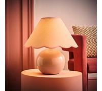 ValueLights | Stone Natural Ceramic Table Lamp with Pink Trim Scallop Lampshade Living Room Bedside Light | Table Lamps, Home Décor & Improvement Essential | Included LED Bulb