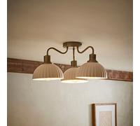 Valuelights Bourton Antique Gold 3 Arm Ceiling Light Wth Ribbed Dome Shades