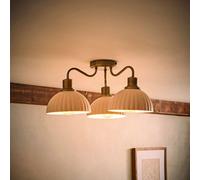 Valuelights Bourton Brushed Gold 3 Arm Ceiling Light Wth Ribbed Dome Shades And Bulbs