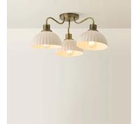 ValueLights | Bourton Brushed Gold 3 Arm Ceiling Light wth Ribbed Dome Shades and Bulbs | Ceiling Light, Home Décor & Improvement Essential | Bulb Included