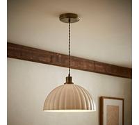 ValueLights Bourton Cream Ribbed Dome Pendant Ceiling Light in Gold ValueLights Gold
