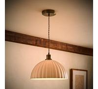 ValueLights Bourton Cream Ribbed Dome Pendant Ceiling Light with Bulb in Gold ValueLights Gold