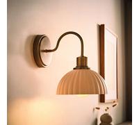 ValueLights Bourton Cream Ribbed Dome Wall Light with Bulb in Gold ValueLights Gold