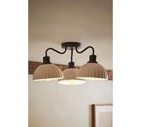 ValueLights Bourton Cream Ribbed Dome 3 Arm Ceiling Pendant Light with Bulbs in Black ValueLights Black