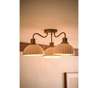 ValueLights Bourton Cream Ribbed Dome 3 Arm Ceiling Pendant Light with Bulbs in Gold ValueLights Gold
