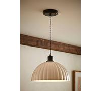 ValueLights Bourton Cream Ribbed Dome Pendant Ceiling Light in Black ValueLights Black