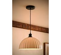 ValueLights Bourton Cream Ribbed Dome Pendant Ceiling Light with Bulb in Black ValueLights Black