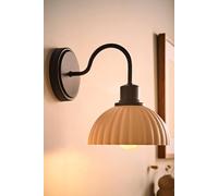ValueLights Bourton Cream Ribbed Dome Wall Light with Bulb in Black ValueLights Black