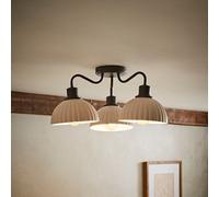 ValueLights Bourton Cream Ribbed Dome 3 Arm Ceiling Pendant Light in Black ValueLights Black