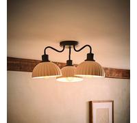 ValueLights Bourton Cream Ribbed Dome 3 Arm Ceiling Pendant Light with Bulbs in Black ValueLights Black
