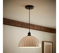 Valuelights Bourton Matte Black Pendant Ceiling Light With Ribbed Dome Shade
