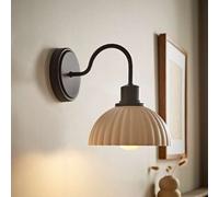 ValueLights Bourton Cream Ribbed Dome Wall Light in Black ValueLights Black
