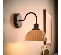 ValueLights Bourton Cream Ribbed Dome Wall Light with Bulb in Black ValueLights Black