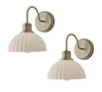 Valuelights Bourton Pair Of Brushed Gold Wall Lights With Ribbed Dome Shade And Bulbs