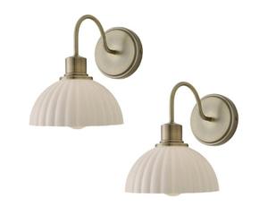 Valuelights Bourton Pair Of Brushed Gold Wall Lights With Ribbed Dome Shade And Bulbs