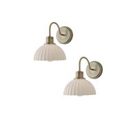 ValueLights Bourton Pair of Cream Ribbed Dome Wall Lights & Bulbs in Gold ValueLights Gold