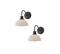 ValueLights Bourton Pair of Cream Ribbed Dome Wall Lights in Black ValueLights Black