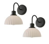 ValueLights Bourton Pair of Cream Ribbed Dome Wall Lights in Black ValueLights Black