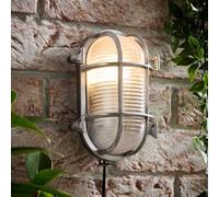 MiniSun | Modern IP64 Rated Oval Nautical Frosted Lens & Polished Aluminium Metal Outdoor Wall Light Complete with a 4w LED Filament Bulb | Outdoor Lights & Home/Garden Essential | Mains Wired