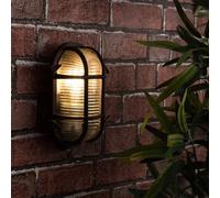 MiniSun Modern IP64 Rated Oval Rust Effect Nautical Design Frosted Lens Cross-Cased Metal Outdoor Bulkhead Wall Light - Complete with a 10w LED GLS Bulb [6500K Cool White]