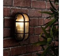 MiniSun Modern IP64 Rated Oval Rust Effect Nautical Design Frosted Lens Cross-Cased Metal Outdoor Bulkhead Wall Light - Complete with a 10w LED GLS Bulb [6500K Cool White]