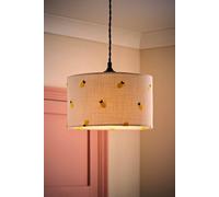 ValueLights Brae Natural White Fabric Lemon Embroidered Drum Lamp Shade with LED Bulb in Off-White | Size: 10 inches ValueLights Off-White 10 inches