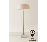 ValueLights Brit Marble Floor Lamp with Natural Linen Drum Lamp Shade & LED Bulb ValueLights Natural