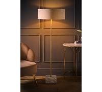 ValueLights Brit Marble Floor Lamp with Natural Linen Drum Lamp Shade & LED Bulb ValueLights Natural