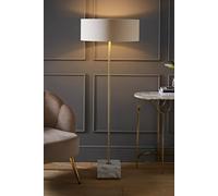 Valuelights Brit Marble Floor Lamp With Natural Linen Drum Lamp Shade Natural