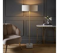 ValueLights Brit Marble Floor Lamp with Natural Linen Drum Lamp Shade & LED Bulb ValueLights Natural