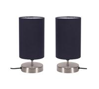ValueLights | Brushed Chrome Cylinder Touch Dimmer Table Lamp with Navy Blue Fabric Shade | Home Décor, Bedside & Desk Lamp | Includes Bulb