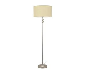 ValueLights | Brushed Chrome Metal Candlestick Floor Lamp with Natural Fabric Drum Shade Living Room Light | Floor Lamps, Home Décor & Improvement Essential | Included LED Bulb