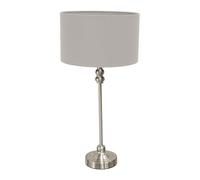 ValueLights | Brushed Chrome Metal Candlestick Table Lamp with Grey Fabric Drum Shade Bedside Light | Table Lamps, Home Décor & Improvement Essential | Included LED Bulb