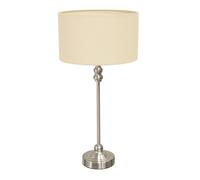 ValueLights | Brushed Chrome Metal Candlestick Table Lamp with Natural Fabric Drum Shade Bedside Light | Table Lamps, Home Décor & Improvement Essential
