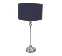 ValueLights | Brushed Chrome Metal Candlestick Table Lamp with Navy Blue Fabric Drum Shade Bedside Light | Table Lamps, Home Décor & Improvement Essential