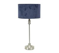 Maggie Brushed Chrome Candlestick Table Lamp with Velvet Drum Shade and LED Bulb ValueLights Navy One Size