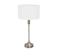 ValueLights | Brushed Chrome Metal Candlestick Table Lamp with White Fabric Drum Shade Bedside Light | Table Lamps, Home Décor & Improvement Essential | Included LED Bulb
