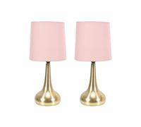 ValueLights | Brushed Gold Teardrop Touch Dimmer Table Lamps with Blush Pink Shade | Home Décor, Bedside & Desk Lamp | Includes Bulb