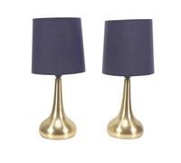 Teardrop Pair of Brushed Gold Touch Table Lamps with Fabric Shade ValueLights Navy One Size