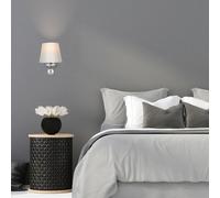 MiniSun | Modern Polished Chrome & Genuine Clear K9 Lead Crystal Wall Light Fitting with a Tapered Grey Fabric Shade | Outdoor Wall Lights, Home Décor & Improvement Essential | Mains Wired