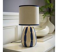 ValueLights Brynn Ceramic Navy Printed Stripe Table Lamp - Blue