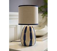 Valuelights Brynn Natural And Navy Ceramic Stripe Table Lamp Navy