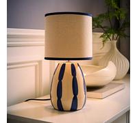 ValueLights Brynn Natural & Navy Ceramic Stripe Table Lamp with Bulb in Cream ValueLights Cream