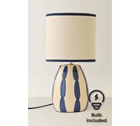 ValueLights Brynn Natural & Navy Ceramic Stripe Table Lamp with Bulb in Cream ValueLights Cream